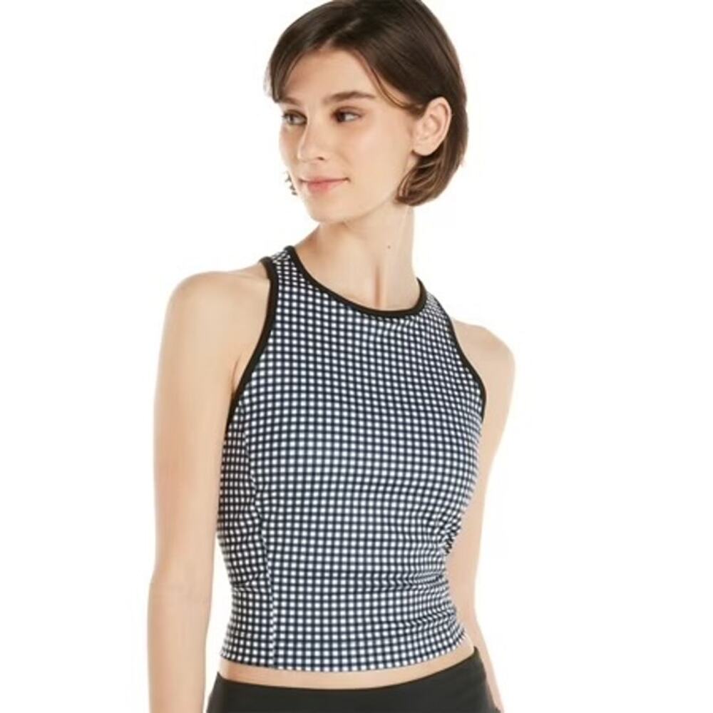 AVIA Gingham Court Bra Tank Top Black White Racerback